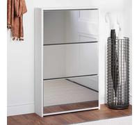 Scarpiera con Specchio 3 Strati Bianco Lucido 63x17x102,5 cm
