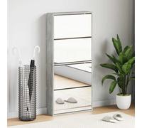 Scarpiera con Specchio a 4 Livelli Grigio Cemento 63x17x134 cm