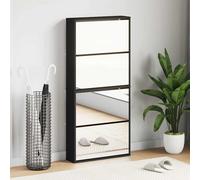 Scarpiera con Specchio a 4 Livelli Nera 63x17x134 cm
