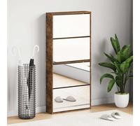 Scarpiera con Specchio a 4 Livelli Rovere Fumo 63x17x134 cm