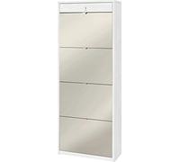 Scarpiera con specchio naturale 4 ante a ribalta e 1 Cassetto H164 L63 P29 Cm colore Bianco ossido Sk568spk