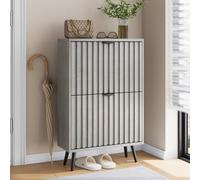 Scarpiera con struttura in legno 60cm grigia design rillato e due cassetti perfetta come arredo ingresso soggiorno e armadio