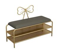 Scarpiera con struttura in metallo e seduta imbottita, design a due livelli, schienale ad arco per ingresso, camera da letto, corridoio, grigio, 100 x 35 x 45 cm