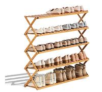 Scarpiera da 2 a 5 livelli, pieghevole in bambù, multifunzione, con 5 ripiani (11,9 m di larghezza)