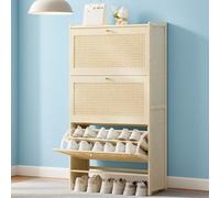 Scarpiera da 24 cm con 2/3/4/6 cassetti con ante a ribalta per ingresso e corridoio, color crema, 4 cassetti (100 cm), elegante scarpiera per la casa