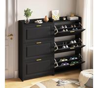 Scarpiera da 70 x 24 x 120 cm, con 6 scomparti, scarpiera, può essere posizionata in corridoi, porte, soggiorni e uffici, MDF + truciolato, nero, set da 2 pezzi