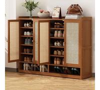 Scarpiera da ingresso con ante nascoste, credenza rustica in rovere e rattan, con ripiani regolabili, marrone, 4 misure