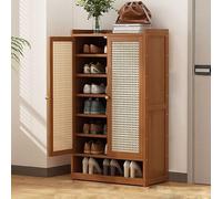 Scarpiera da ingresso con ante nascoste e ripiani regolabili, in rovere rustico, credenza in rattan, colore marrone, 2 misure