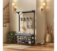 Scarpiera da ingresso con appendiabiti, panca ad albero, struttura in metallo, cuscini in schiuma morbida, organizer a 2 ripiani, per la casa, durevole ed elegante (nero, 80 cm)