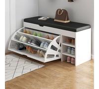 Scarpiera da ingresso con cuscino, mobiletto in legno con ante nascoste, cassetto a ribalta per scarpe, autoportante, mobili da corridoio (bianco, 80 x 30 x 51 cm)
