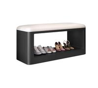 Scarpiera da ingresso con seduta imbottita in pelle di agnello ad alta resilienza, design elegante bianco e nero, perfetta per soggiorno, camera da letto, corridoio, 120 cm