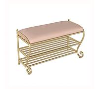 Scarpiera da ingresso di lusso con seduta in ecopelle a 2 ripiani, scarpiera in metallo, moderna panca portaoggetti per veranda e corridoio, rosa, 80 x 35 x 45 cm