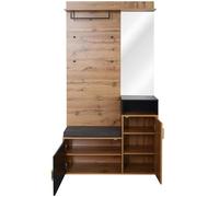 Scarpiera da ingresso in truciolato con panca contenitore e ripiani, pensile multifunzionale con specchio, MDF, porta-abiti da ingresso con ganci per appendere gli abiti.
