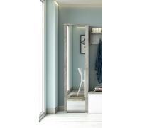 Dmora - Scarpiera Datura, Mobile multiuso da ingresso con anta a specchio , Armadio moderno portascarpe a 7 ripiani, 100% Made in Italy, 50x32hx182 cm, Bianco e Cemento