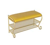 Scarpiera di lusso gialla con seduta in ecopelle a 2 ripiani, scarpiera in metallo, moderna ottomana portaoggetti per ingresso e corridoio, 80 x 35 x 45 cm