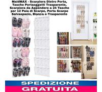 Scarpiera Dietro Porta,24 Tasche Portaoggetti Trasparente,Scarpiera da Appendere