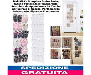 Scarpiera Dietro Porta,24 Tasche Portaoggetti Trasparente,Scarpiera da Appendere