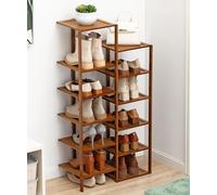 Scarpiera doppia fila in bambù, scaffale portascarpe, organizer portaoggetti, torre per scarpe da ingresso, mobile verticale indipendente per armadi stretti, piccoli spazi, corridoio, camera da letto,