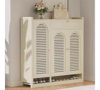 Scarpiera grande a 8 ripiani con ante e cassetto, elegante scarpiera beige per ingresso, corridoio, camera da letto, soggiorno, design salvaspazio