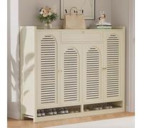 Scarpiera grande beige a 8 ripiani, elegante organizer con ante e cassetto per ingresso, corridoio, camera da letto, soggiorno, soluzione salvaspazio