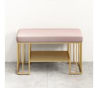 Scarpiera imbottita con seduta in velluto e struttura dorata, scarpiera a 2 ripiani per ingresso e corridoio, elegante organizer e soluzione per sedute