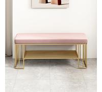 Scarpiera imbottita con seduta in velluto e struttura dorata, scarpiera a 2 ripiani per ingresso e corridoio, elegante organizer e soluzione per sedute