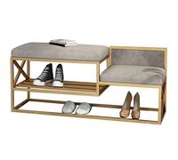 Scarpiera imbottita per ingresso, design a doppia altezza, struttura in metallo per porta d'ingresso, famiglia e animali domestici, elegante finitura dorata, 100 cm