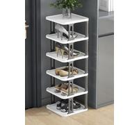 Scarpiera impilabile, scarpiera stretta, organizer verticale per scarpe, ripiani impilabili per scarpe per corridoio, ingresso, porta, camera da letto, impilabile gratuitamente (grigio e bianco 6F)