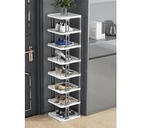 Scarpiera impilabile, scarpiera stretta, organizer verticale per scarpe, ripiani impilabili per scarpe per corridoio, ingresso, porta, camera da letto, impilabile gratuitamente (grigio e bianco 8F)