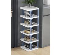 Scarpiera impilabile, scarpiera stretta, organizer verticale per scarpe, ripiani impilabili per scarpe per corridoio, ingresso, porta, camera da letto, impilabile gratuitamente (blu e bianco 6F)