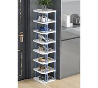 Scarpiera impilabile, scarpiera stretta, organizer verticale per scarpe, ripiani impilabili per scarpe per corridoio, ingresso, porta, camera da letto, impilabile gratuitamente (blu e bianco 8F)