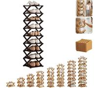 Scarpiera in bambù a 2/3/4/5/6/7/8/9 livelli, nessuna installazione richiesta, scarpiera pieghevole, stoccaggio multistrato, forte capacità di carico, salvaspazio, per interni, balcone brown 4Tier