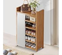 Scarpiera in bambù a 6 Ripiani con vano portaoggetti Superiore, Organizer per Scarpe Stretto e Indipendente, mobiletto Sottile Nascosto per Ingresso, Design Pieghevole, Larghezza 50 cm per r