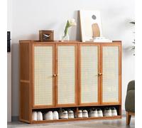 Scarpiera in bambù a 7 livelli con ante autoportante in legno per ingresso, corridoio, soggiorno e armadio, accento in rattan elegante marrone