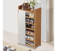 Scarpiera in bambù a 7 Ripiani con vano portaoggetti Superiore - Scarpiera Indipendente Sottile per Ingresso, Design Nascosto, Larghezza 50 cm, Perfetta per Piccoli spazi