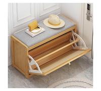 Scarpiera in bambù con cassetti in rattan, armadio sottile organizer da ingresso, scarpiera chiusa salvaspazio, elegante finitura in legno (50 x 25 x 45 cm)