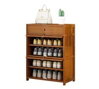 Scarpiera in bambù con cassetto, elegante scarpiera in rattan per 12-28 paia, facile da montare, organizer funzionale con ante