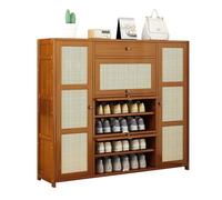 Scarpiera in bambù con cassetto in rattan, può contenere 12-28 paia di scarpe, facile da montare, elegante, con porte, perfetta per l'arredamento della casa.
