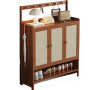 Scarpiera in bambù da Ingresso, Scarpiera Chiusa Rattan, Scarpiera Salvaspazio Slim Legno, Scarpiera 1~4 Ante, Bambu Scarpiera da Ingresso per Soggiorno, Camera da Letto, Ingresso, con Gancio(Brown,98