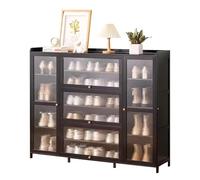 Scarpiera in bambù e rattan con ante, organizer per riporre le scarpe sottile e indipendente, moderno portascarpe stretto per ingresso, salvaspazio, per tacchi stivali corridoio d'ingresso, nero (A 13