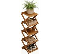 Scarpiera in bambù - Nessun montaggio richiesto, organizer per scarpe alto e stretto, pieghevole, salvaspazio, scaffale multifunzionale per ingressi, angoli, camere da letto, balconi, 5 strati marrone