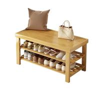 Scarpiera in bambù, organizer a 3 ripiani con seduta per soggiorno, camera da letto, bagno, corridoio, elegante soluzione in legno (69 x 27 x 45 cm)
