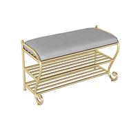 Scarpiera in ecopelle di lusso con scarpiera a 2 ripiani in metallo, moderna seduta per ingresso e corridoio, colore grigio, 100 x 35 x 45 cm