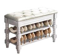 Scarpiera in legno a 2 ripiani con sedile portaoggetti, soluzione per ingresso durevole e stabile, supporta fino a 200 kg, ideale per organizzare il corridoio e la stanza del dormitorio