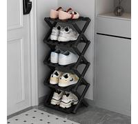 Scarpiera in legno a 7 ripiani, pieghevole, stretta per piccoli spazi, perfetta per ingresso, armadio, corridoio, angolo e soggiorno, finitura naturale