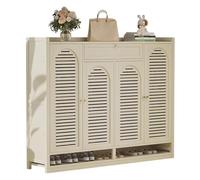 Scarpiera in legno a 8 ripiani con ante a persiana e cassetto a ribalta, grande capacità, organizer per ingresso, per corridoio, elegante soluzione di archiviazione beige