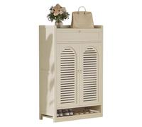 Scarpiera in legno a 8 ripiani con cassetto ribaltabile e porte a persiana, grande capacità organizer per ingresso e corridoio, soluzione elegante beige