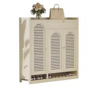 Scarpiera in legno a 8 ripiani, grande capacità, con ante e cassetto a ribalta, perfetta per ingresso e corridoio (beige)