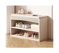 Scarpiera in legno con sedile imbottito, ottomana portaoggetti da ingresso, multiuso per camera da letto, corridoio, soggiorno, ingresso, finestra (colore: bianco, dimensioni: standard)
