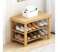 Scarpiera in legno di bambù naturale con seduta, design salvaspazio a 2 livelli, capacità di carico 100 kg, perfetta per corridoio, soggiorno, camera da letto (legno 3F 50 cm)